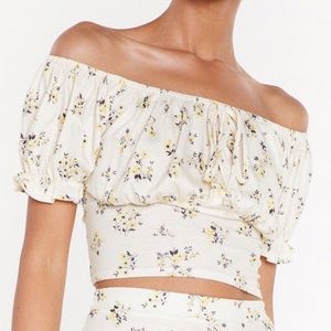 NASTY GAL Floral Off-Shoulder Crop Top